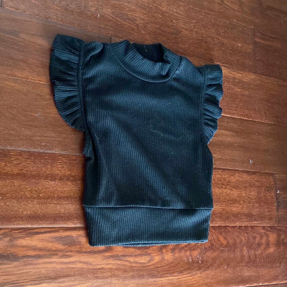 Black Ruffle Sleeve Top